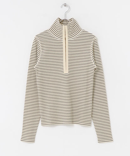 高領紐扣條紋上衣