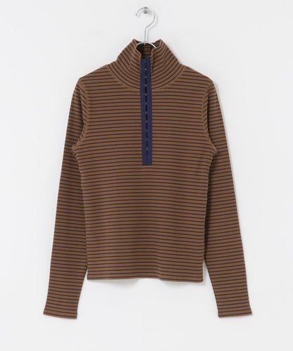 高領紐扣條紋上衣