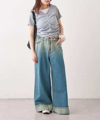 漸變色闊腿牛仔褲