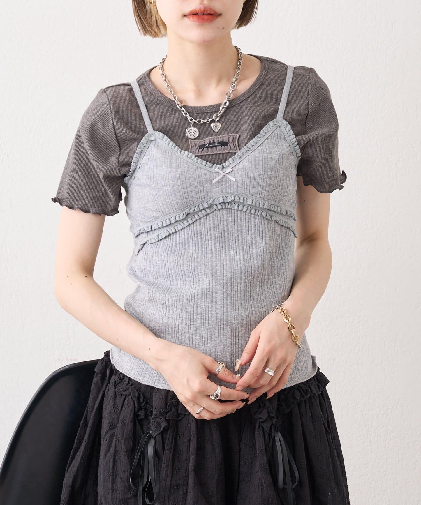 w closet 隨機羅紋蕾絲吊帶上衣