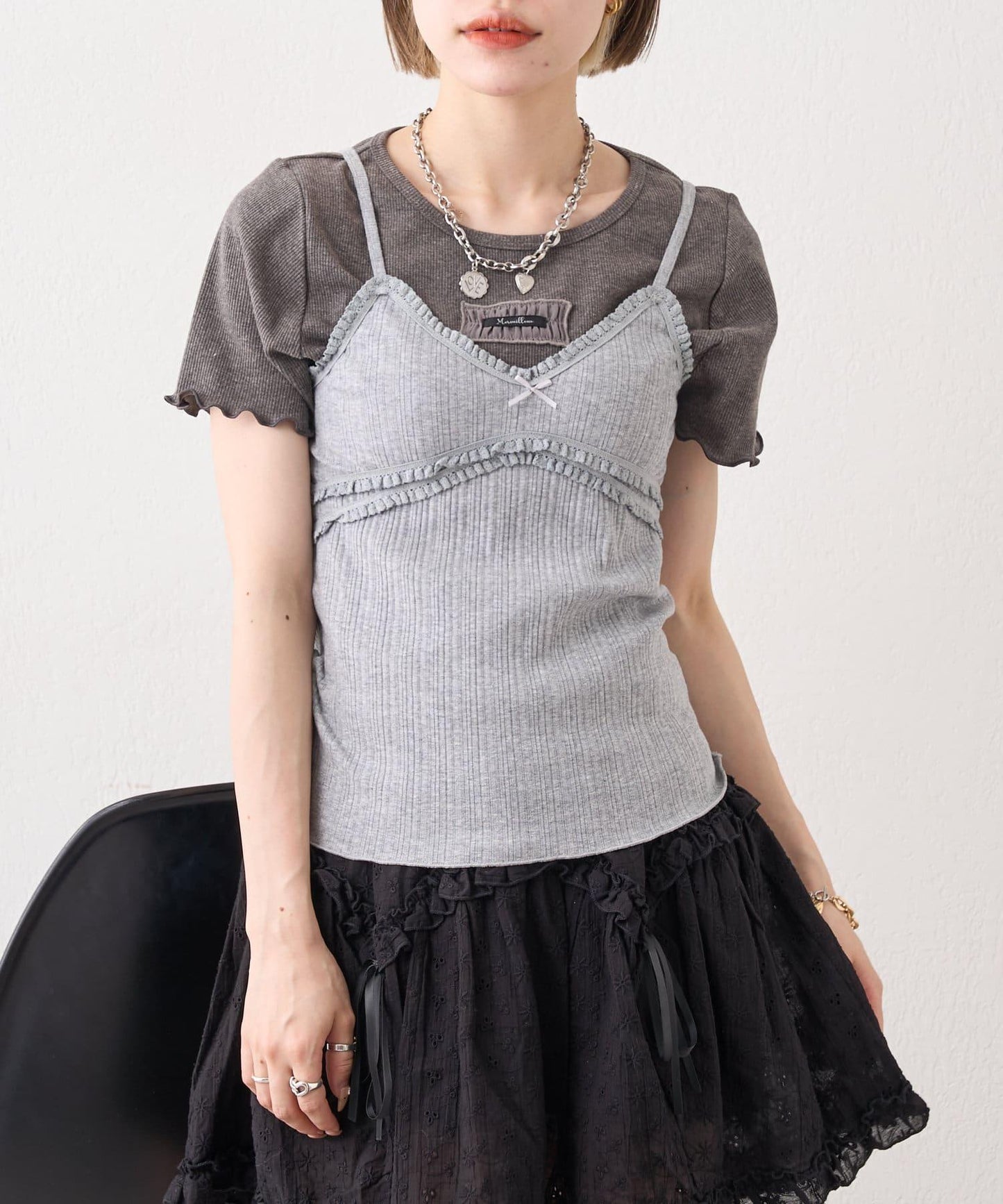 w closet 隨機羅紋蕾絲吊帶上衣