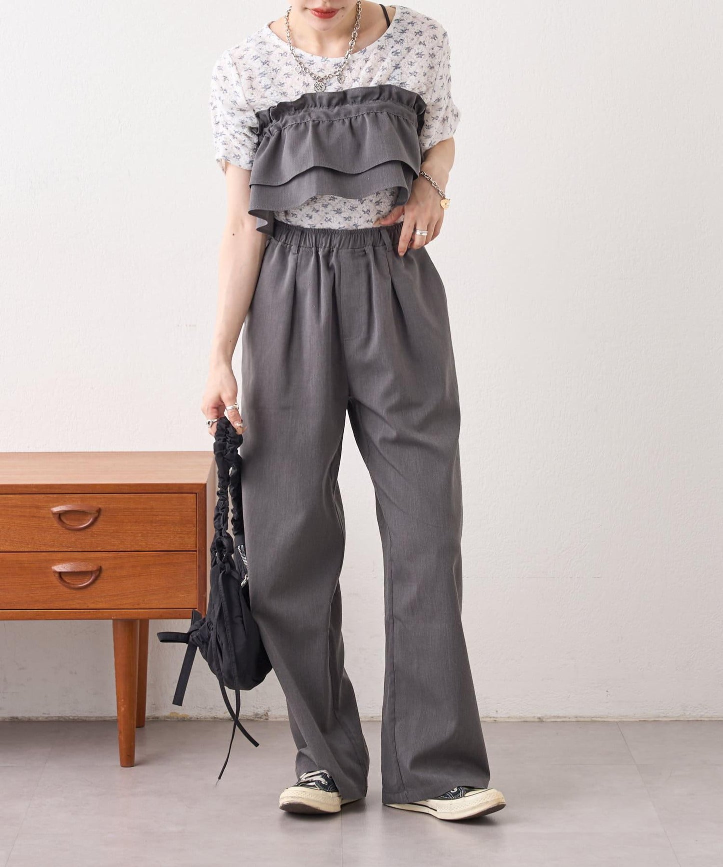 w closet 花卉蕾絲提花短袖T恤