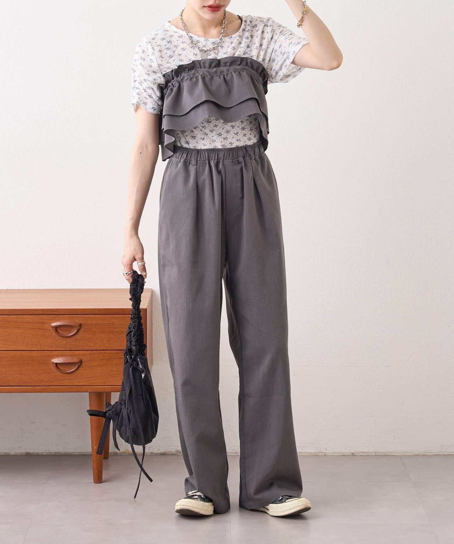 w closet 花卉蕾絲提花短袖T恤