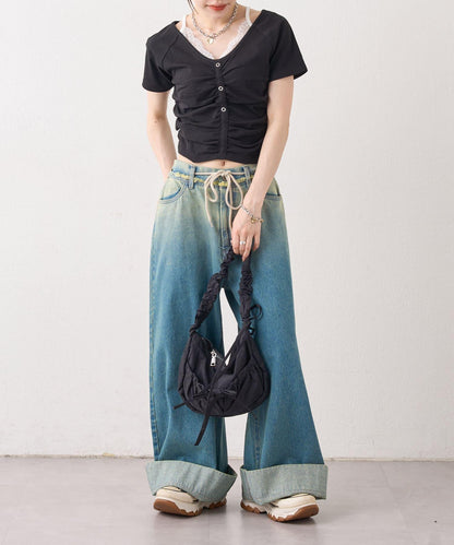 漸變色闊腿牛仔褲