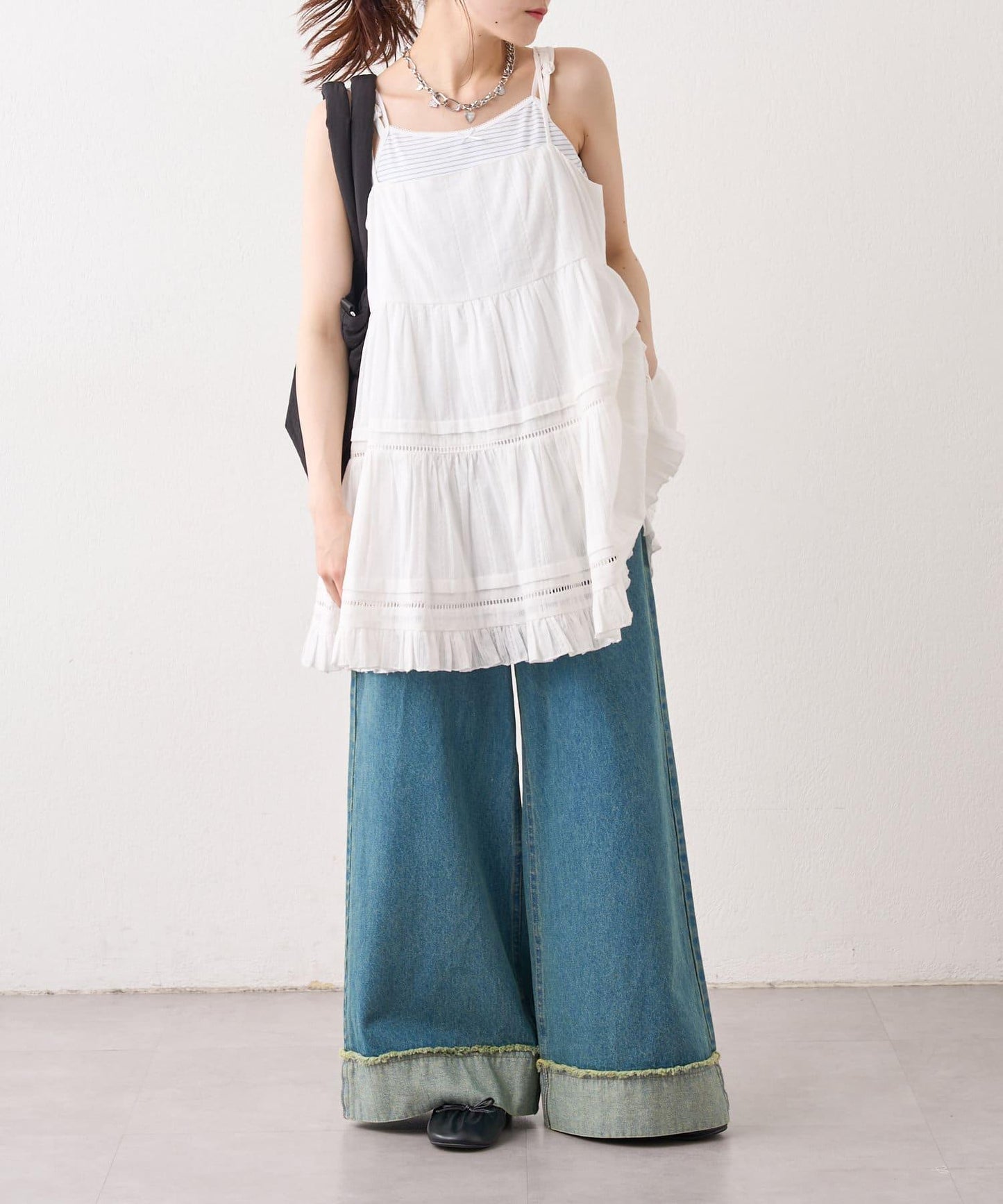 漸變色闊腿牛仔褲