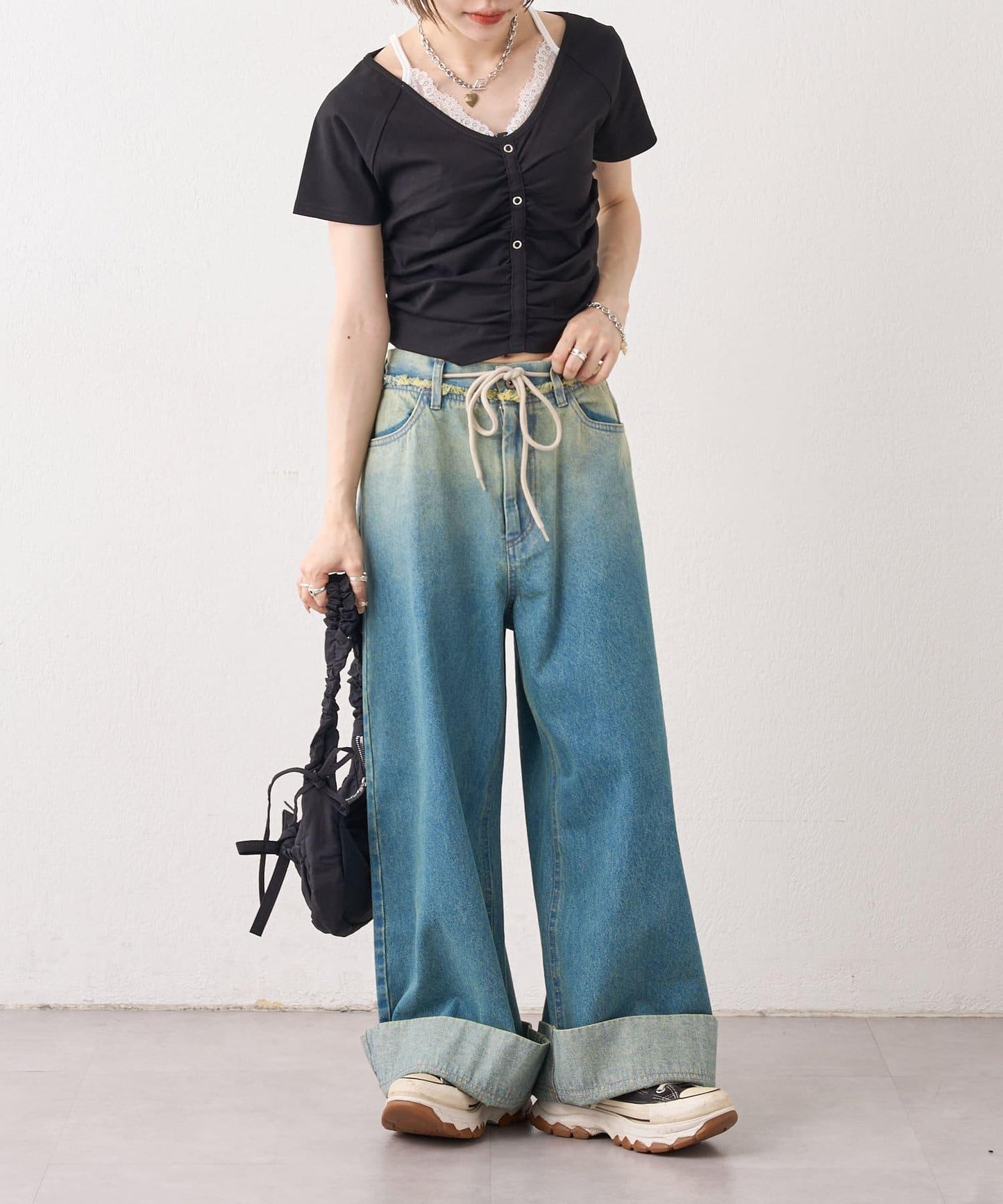 漸變色闊腿牛仔褲