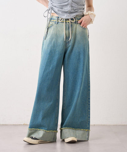 漸變色闊腿牛仔褲