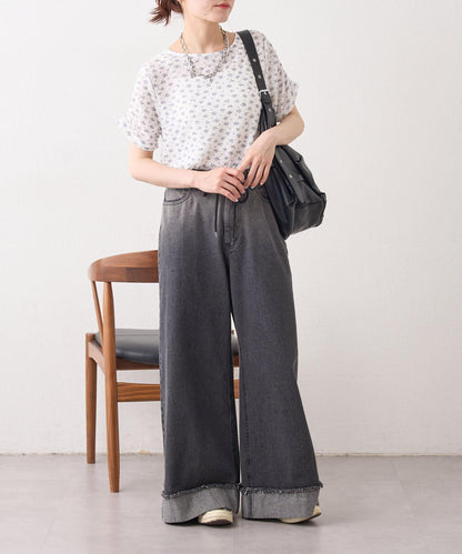 w closet 花卉蕾絲提花短袖T恤