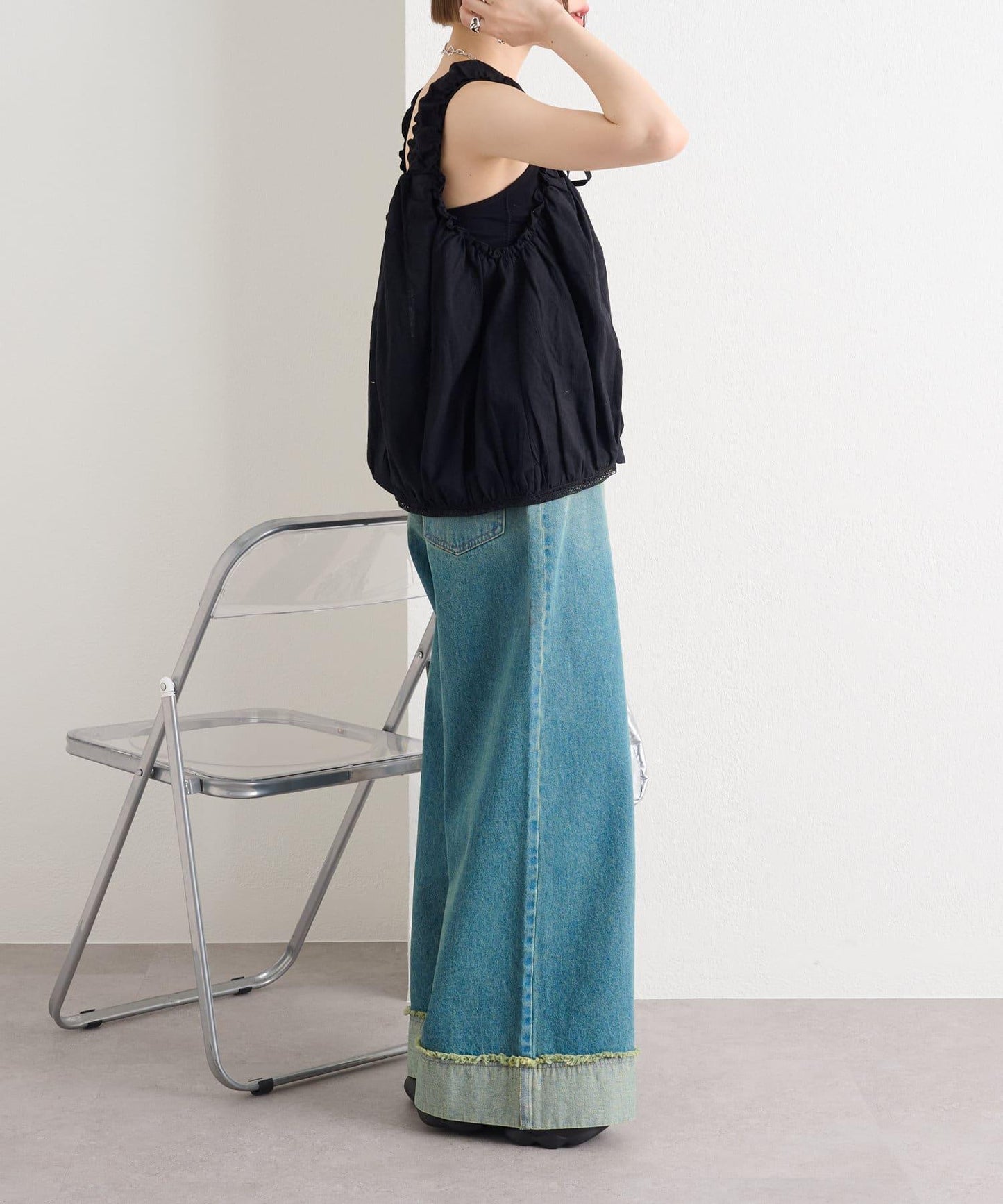 漸變色闊腿牛仔褲