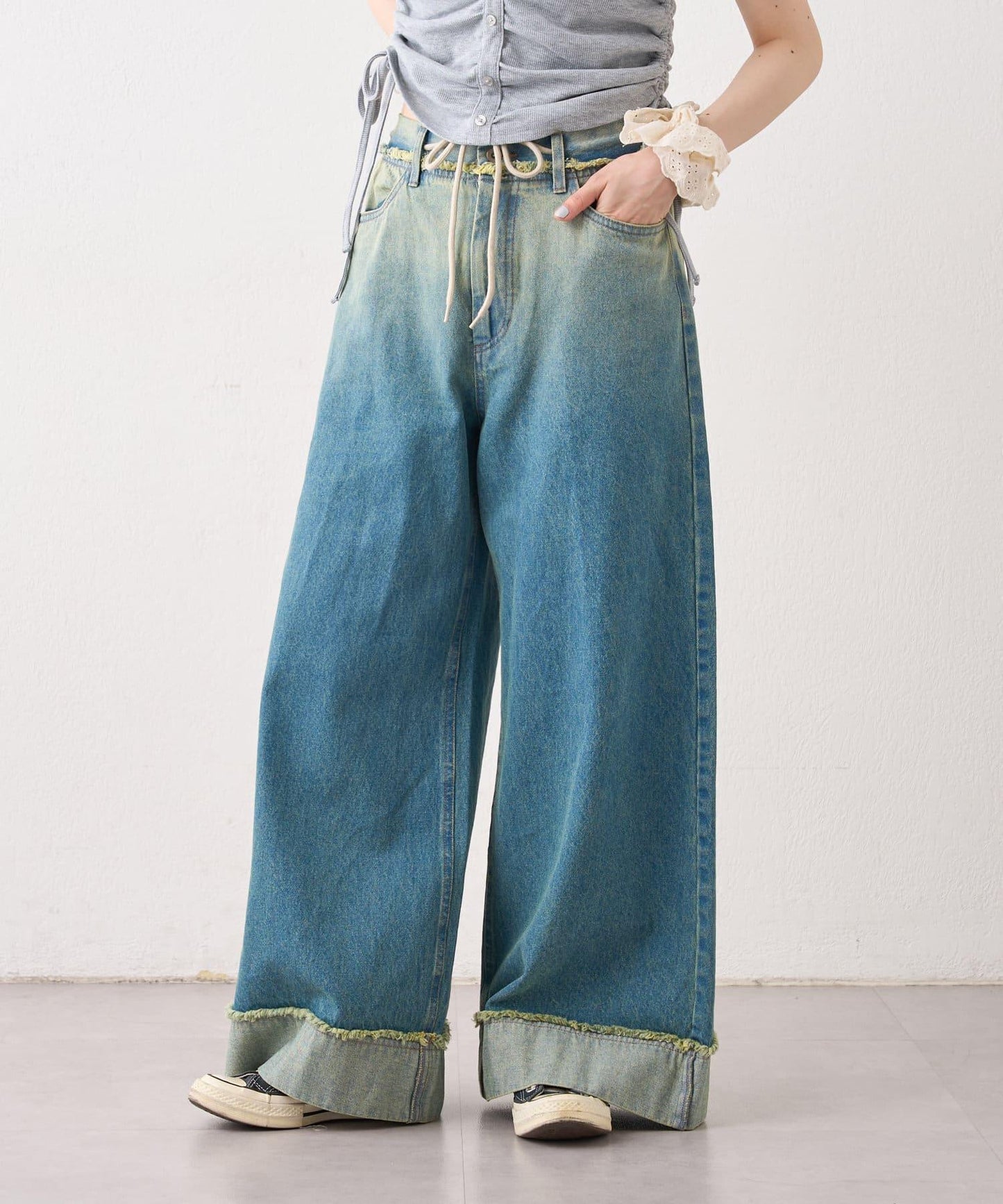 漸變色闊腿牛仔褲