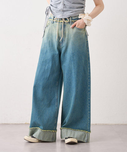 漸變色闊腿牛仔褲