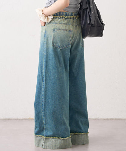 漸變色闊腿牛仔褲