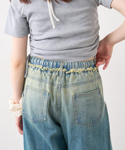 漸變色闊腿牛仔褲