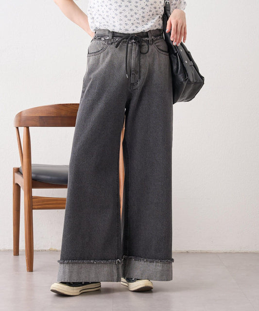 漸變色闊腿牛仔褲