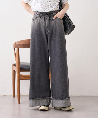 漸變色闊腿牛仔褲