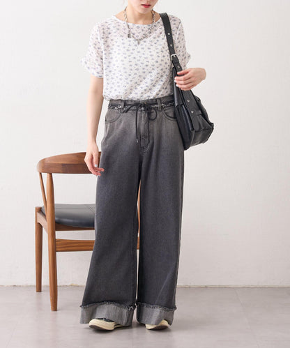 w closet 花卉蕾絲提花短袖T恤