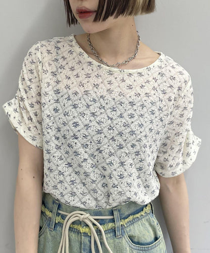 w closet 花卉蕾絲提花短袖T恤