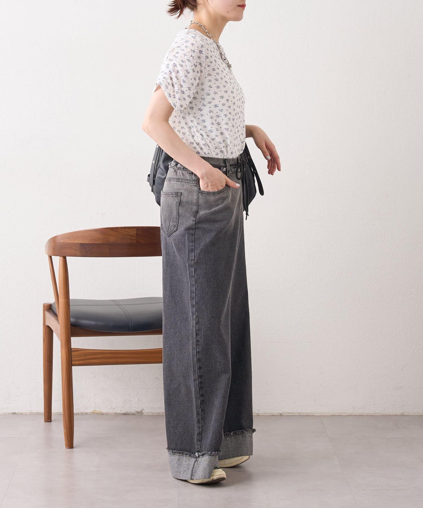 漸變色闊腿牛仔褲