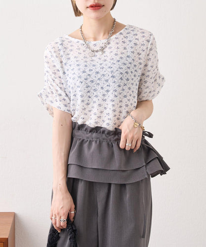 w closet 花卉蕾絲提花短袖T恤