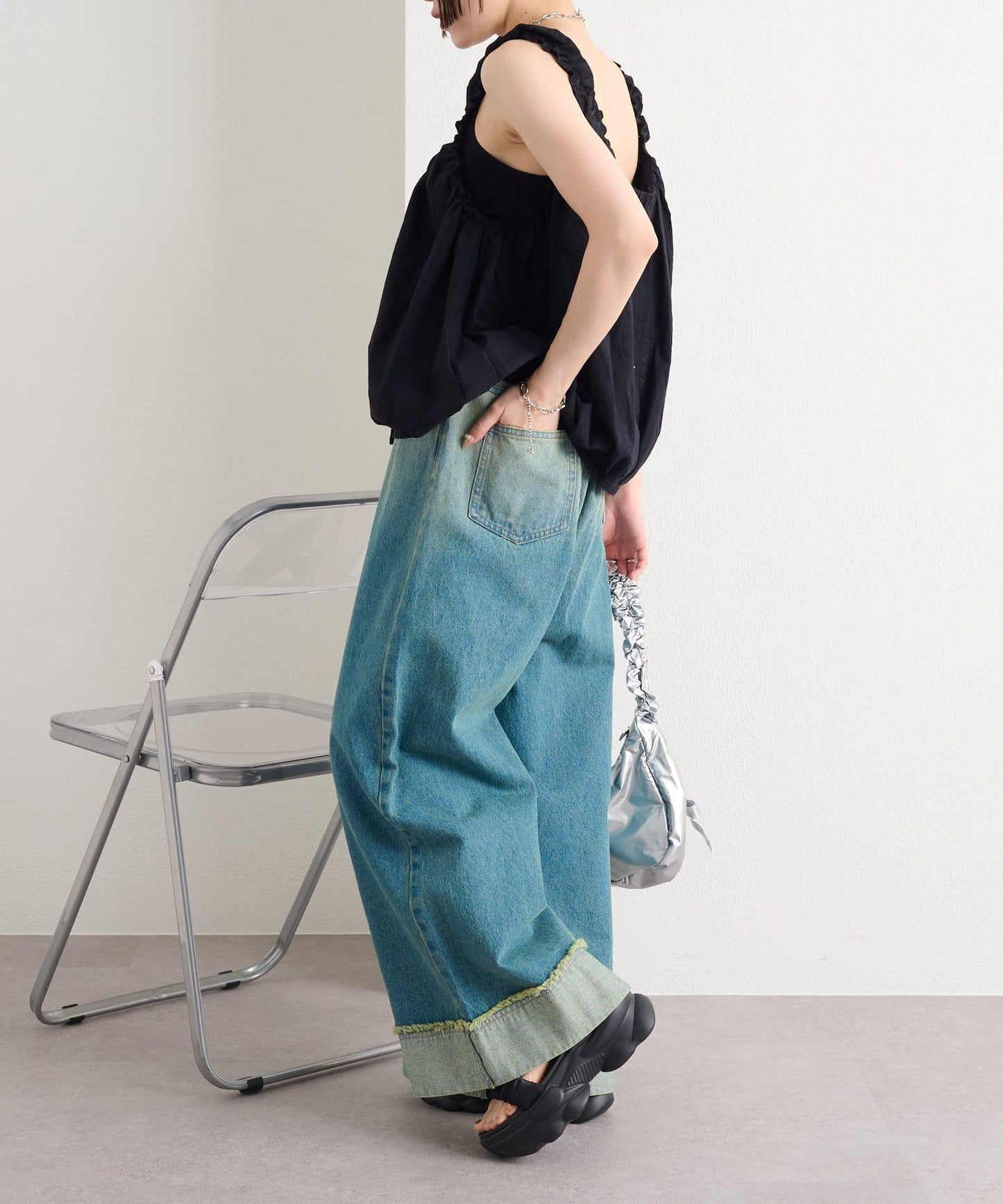 漸變色闊腿牛仔褲