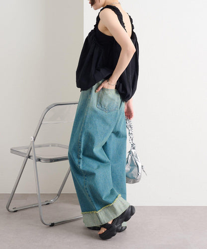 漸變色闊腿牛仔褲