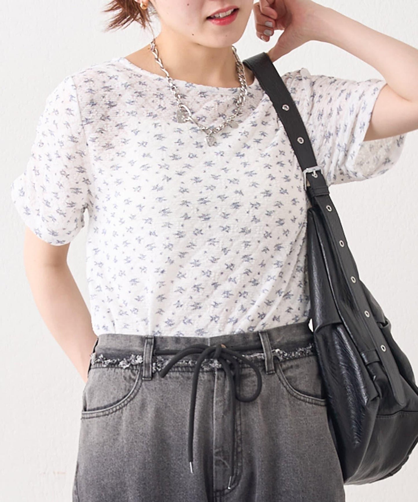 w closet 花卉蕾絲提花短袖T恤