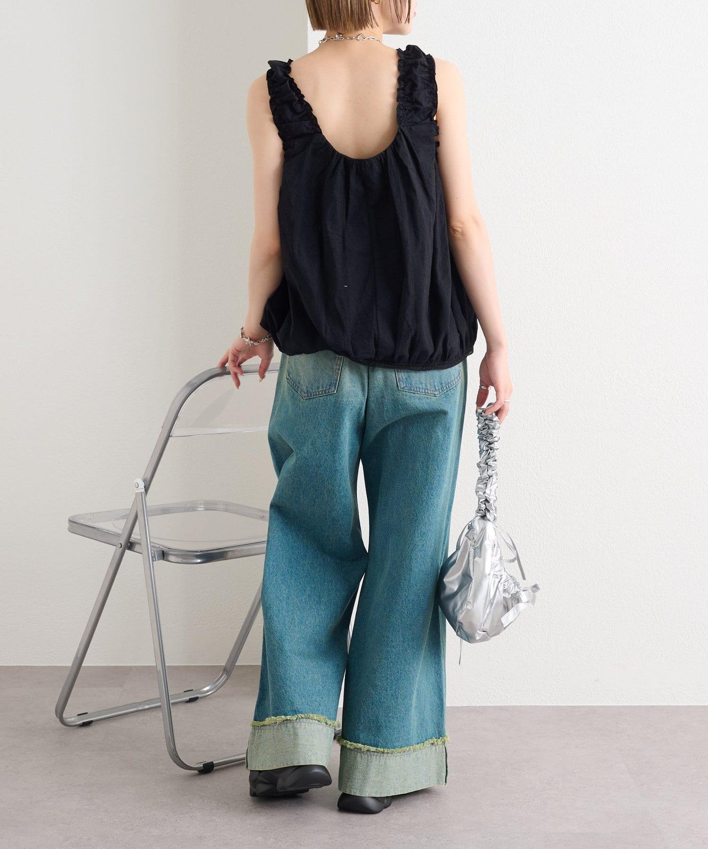 漸變色闊腿牛仔褲