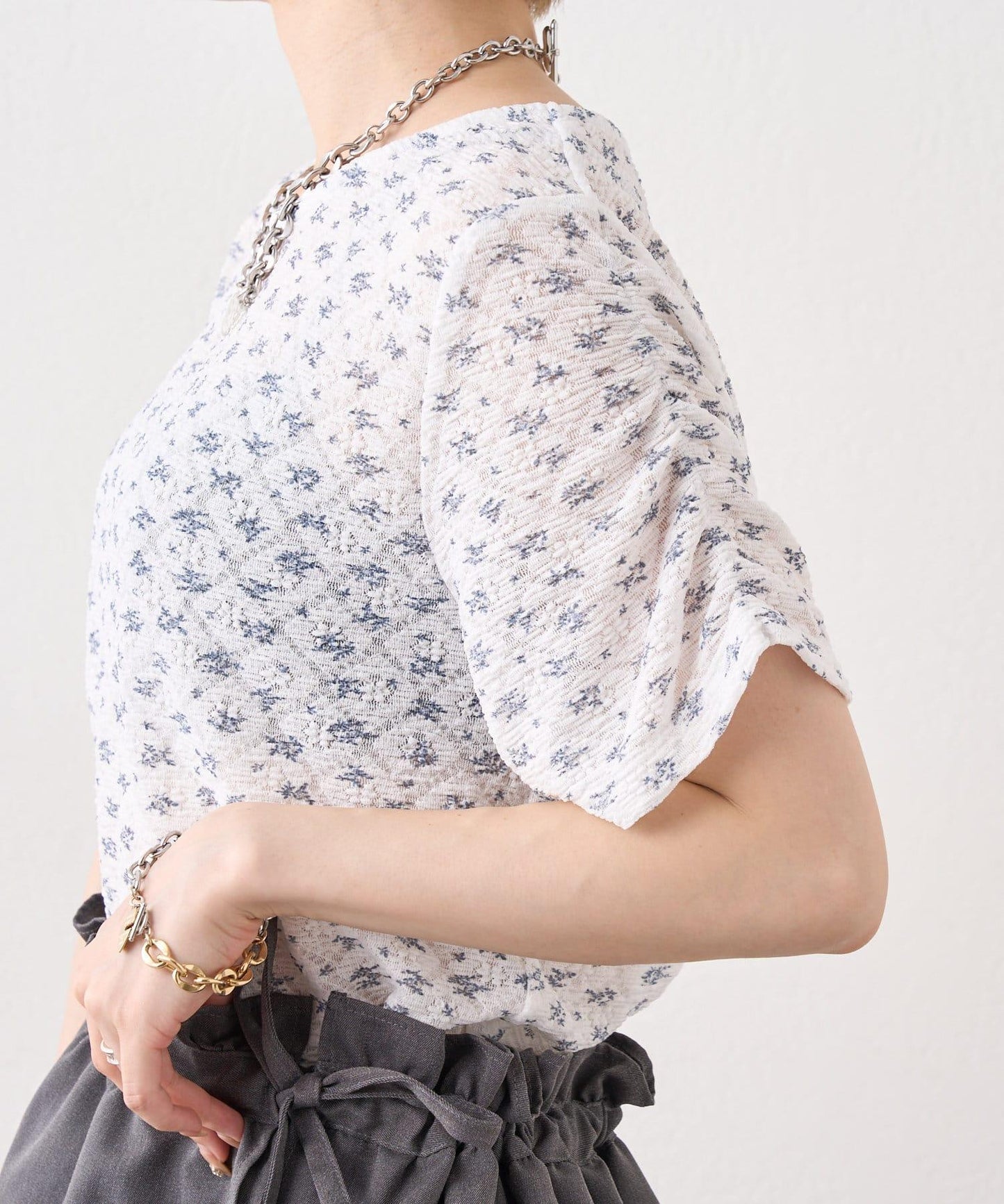 w closet 花卉蕾絲提花短袖T恤