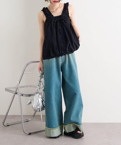 漸變色闊腿牛仔褲