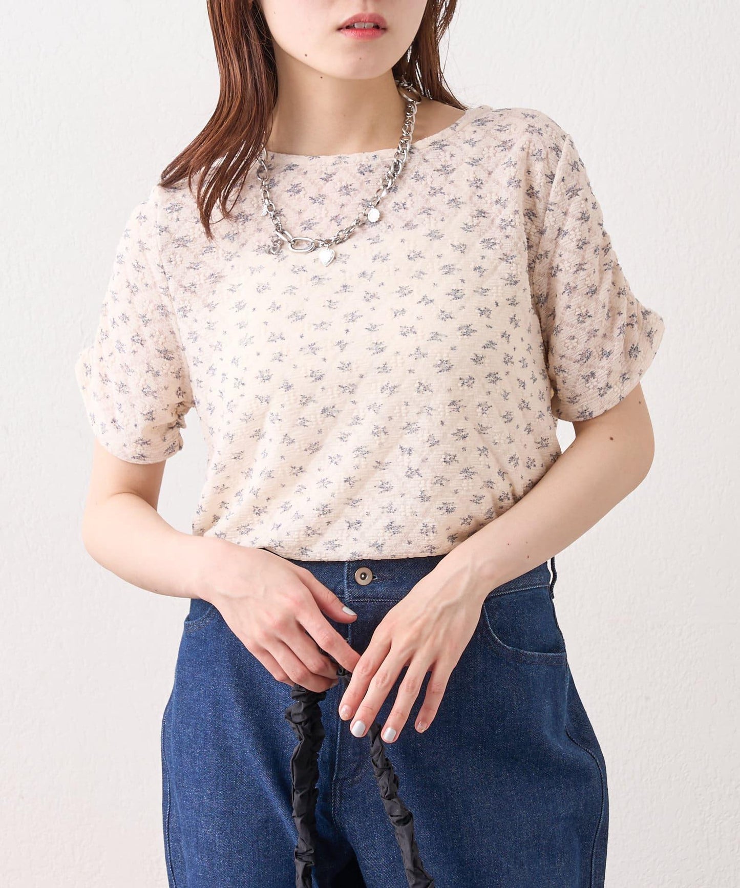 w closet 花卉蕾絲提花短袖T恤