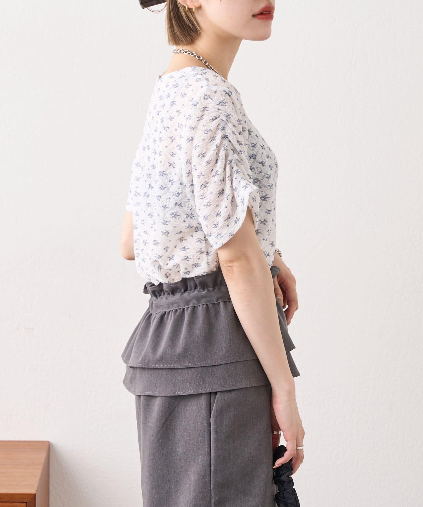 w closet 花卉蕾絲提花短袖T恤