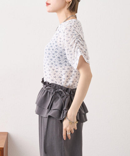 w closet 花卉蕾絲提花短袖T恤