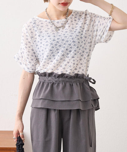 w closet 花卉蕾絲提花短袖T恤