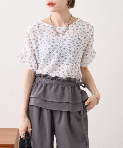 w closet 花卉蕾絲提花短袖T恤