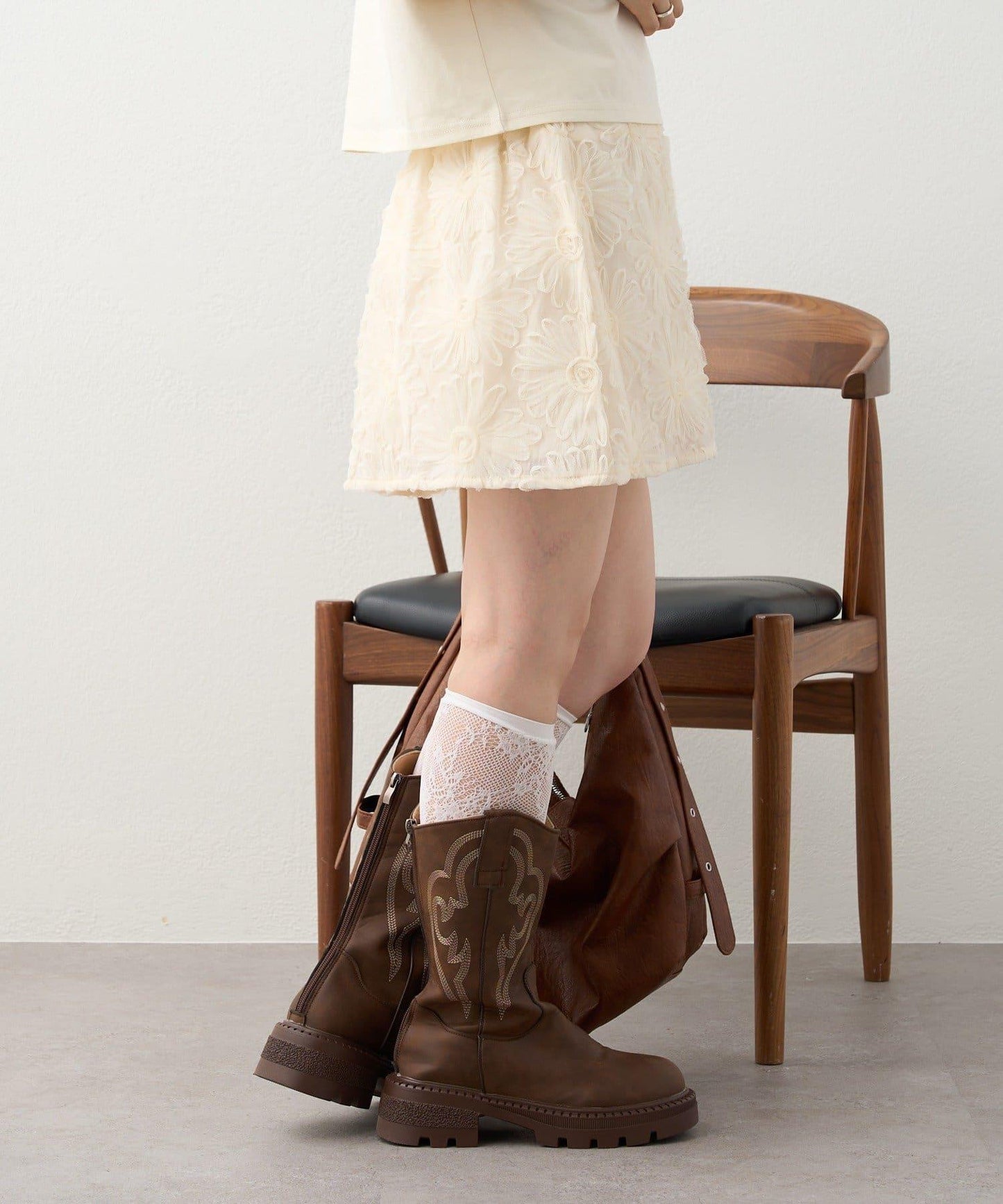 w closet 花卉蕾絲 迷你半身裙