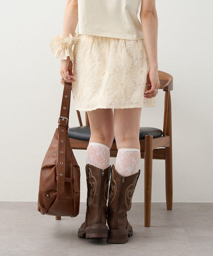 w closet 花卉蕾絲 迷你半身裙