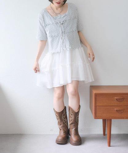 花卉圖案針織開衫+吊帶套裝