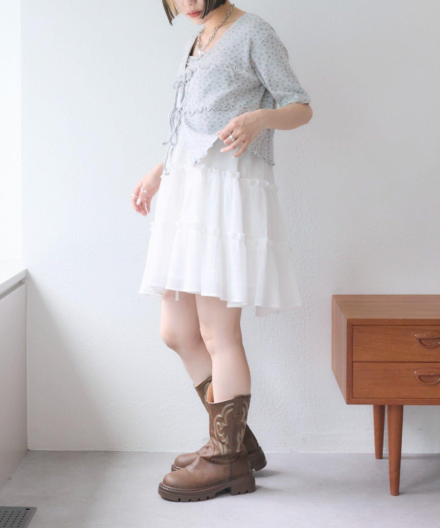 花卉圖案針織開衫+吊帶套裝