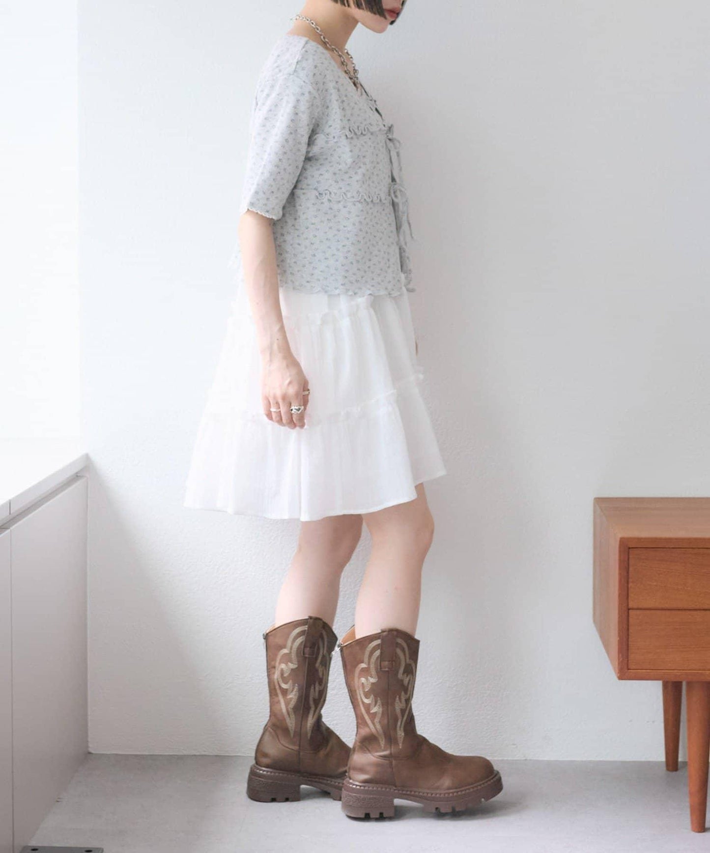 花卉圖案針織開衫+吊帶套裝