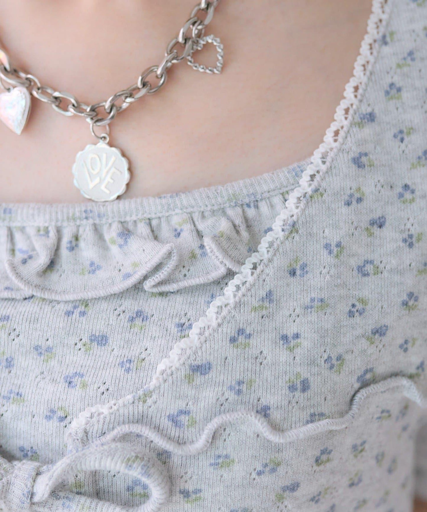 花卉圖案針織開衫+吊帶套裝