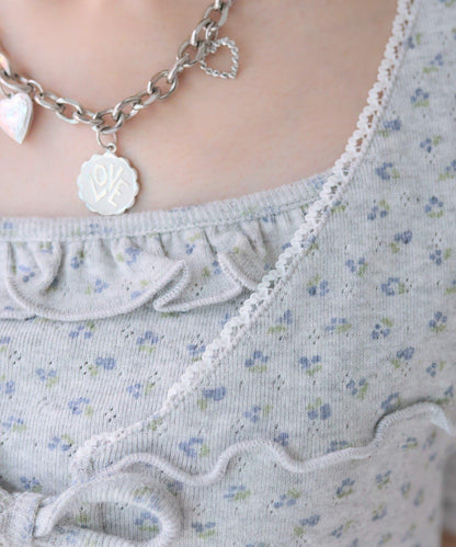 花卉圖案針織開衫+吊帶套裝