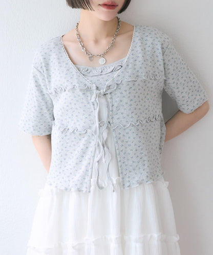 花卉圖案針織開衫+吊帶套裝