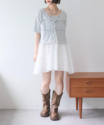 花卉圖案針織開衫+吊帶套裝