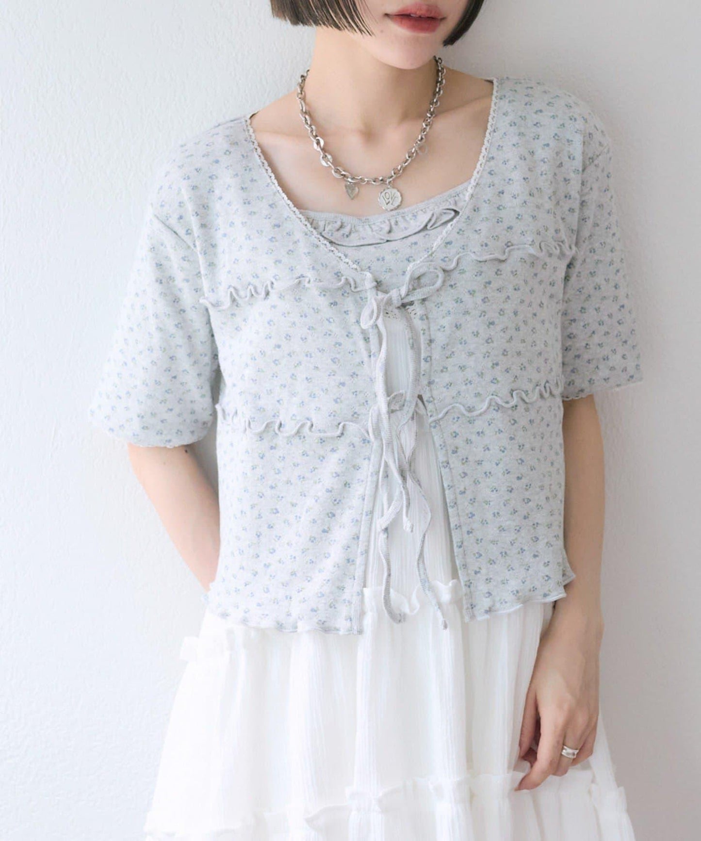 花卉圖案針織開衫+吊帶套裝