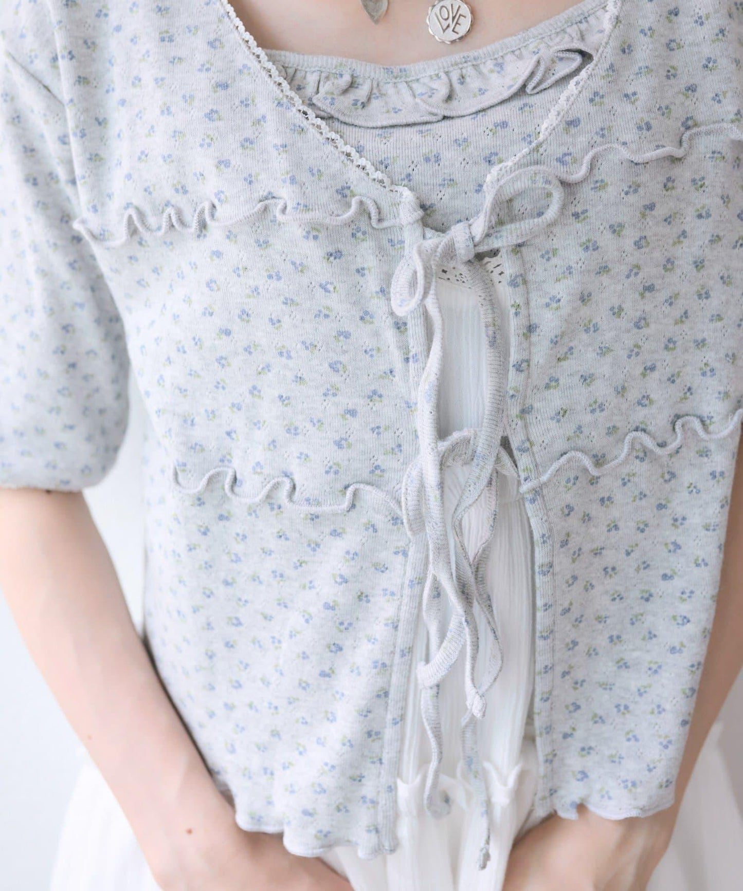 花卉圖案針織開衫+吊帶套裝