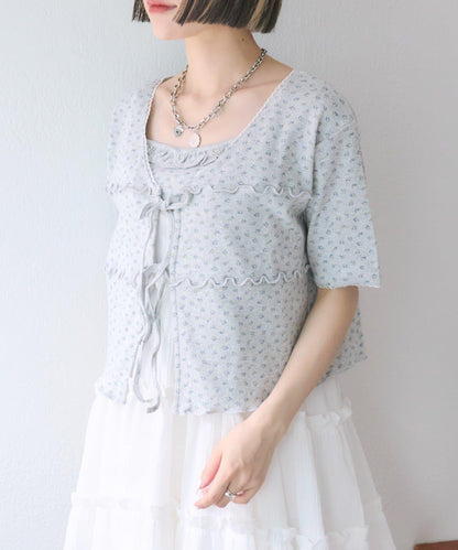 花卉圖案針織開衫+吊帶套裝