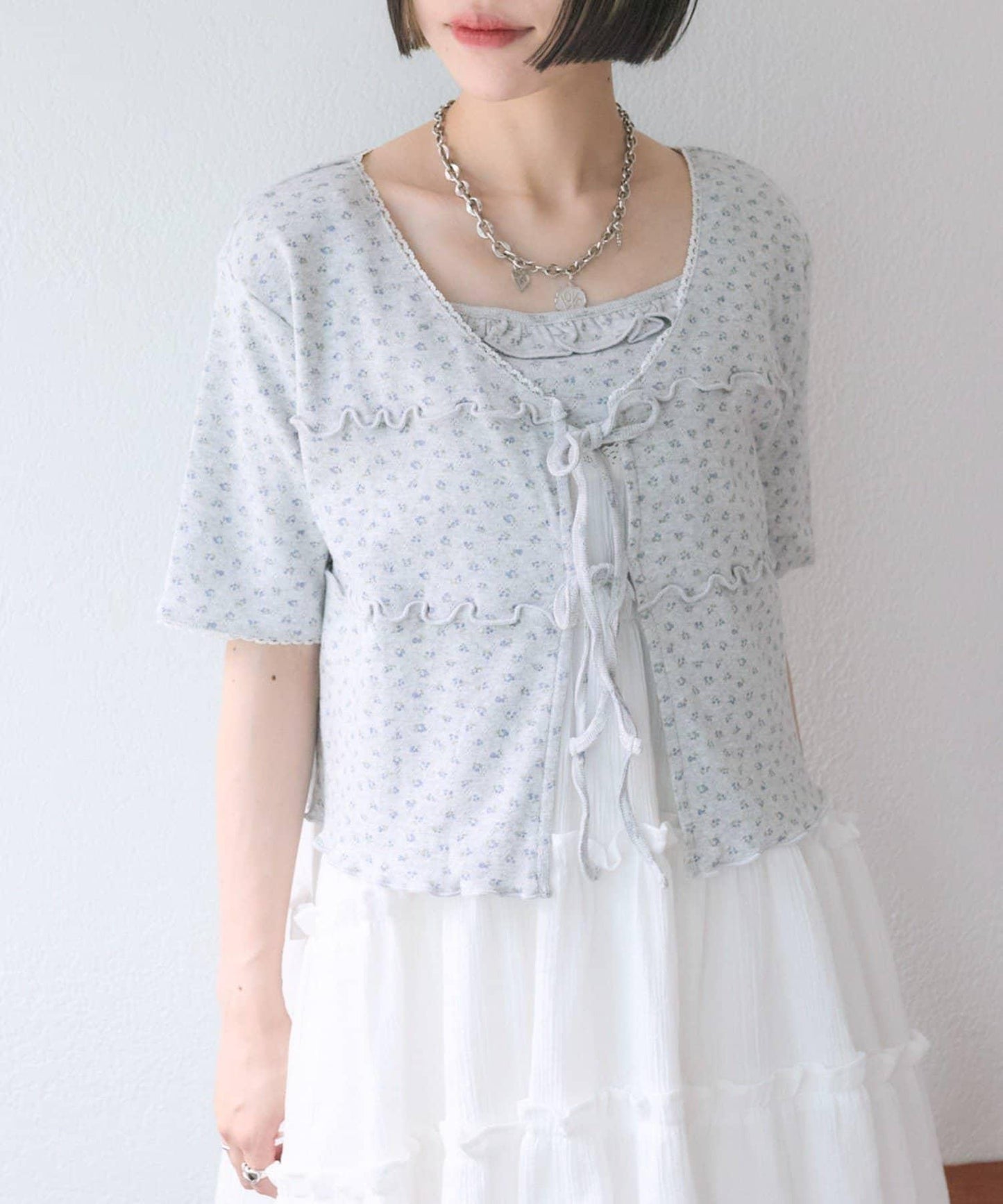 花卉圖案針織開衫+吊帶套裝