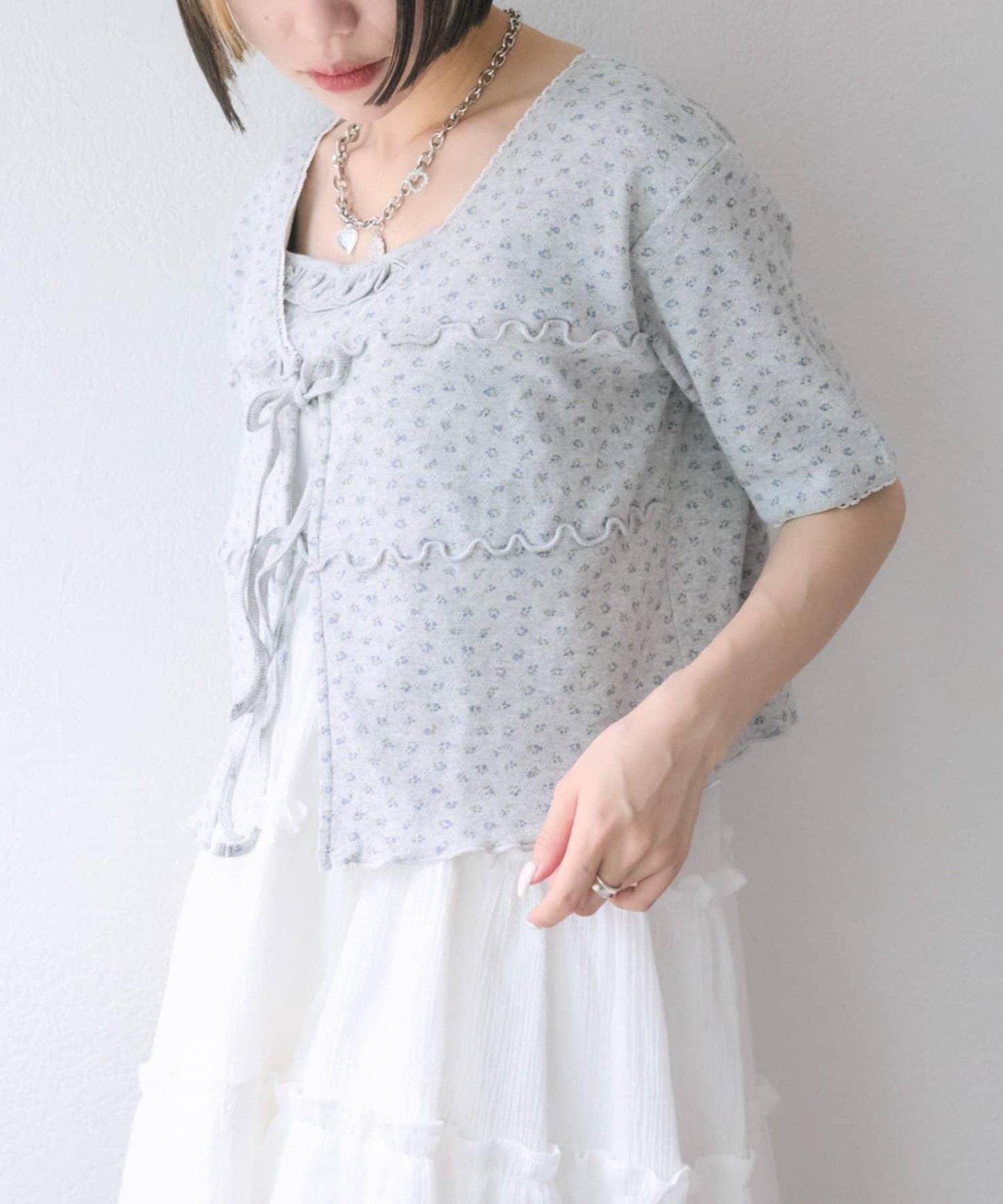 花卉圖案針織開衫+吊帶套裝