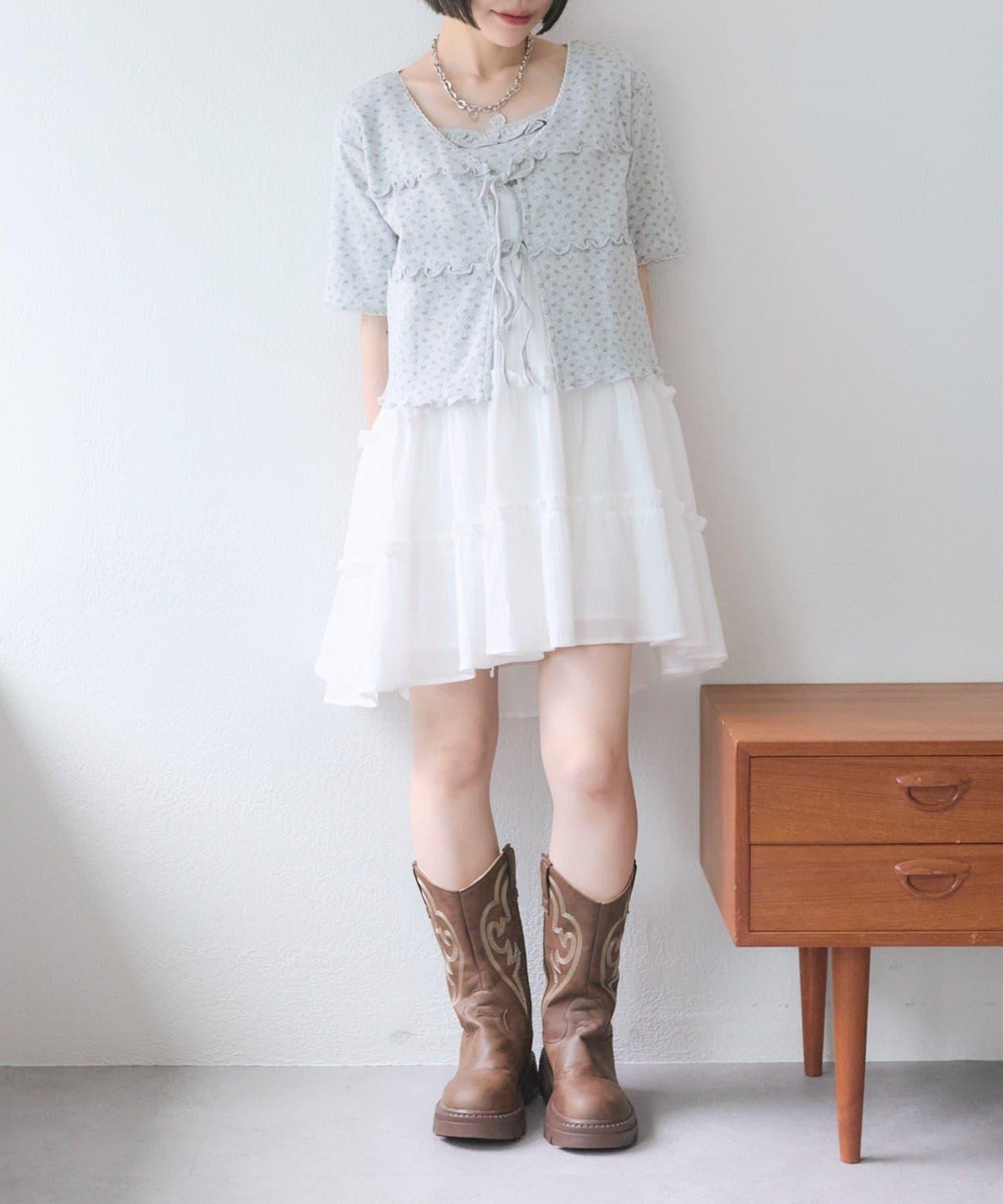 花卉圖案針織開衫+吊帶套裝