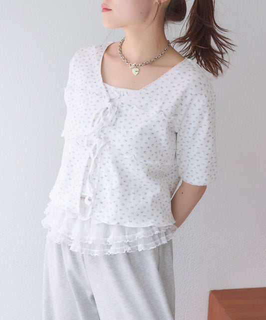 花卉圖案針織開衫+吊帶套裝